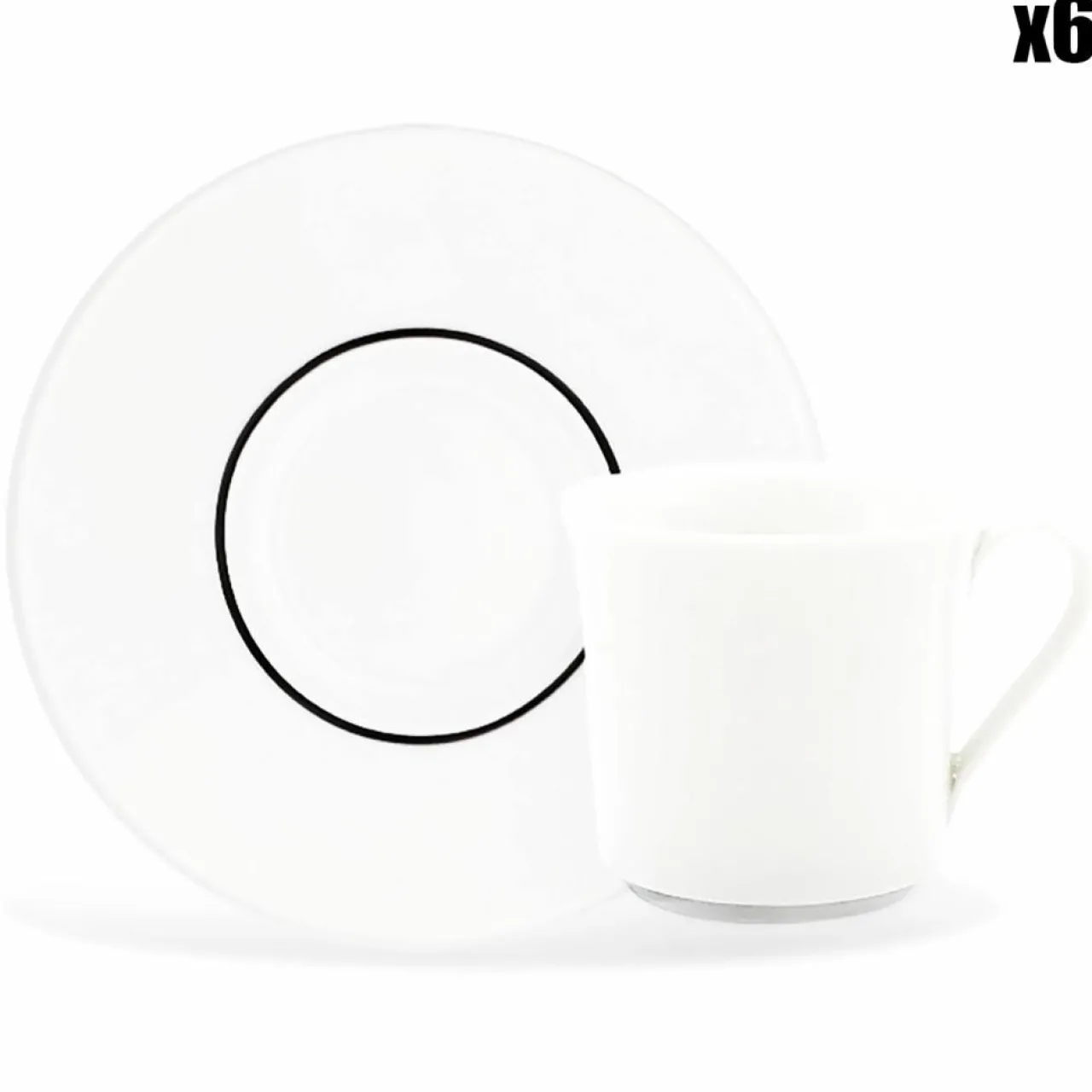 6 Tasses à café + soucoupes en Porcelaine Ligne blanches - 70ml