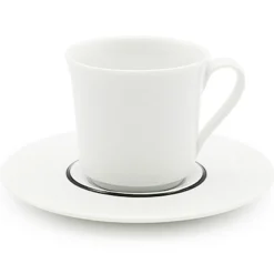 6 Tasses à café + soucoupes en Porcelaine Ligne blanches - 70ml