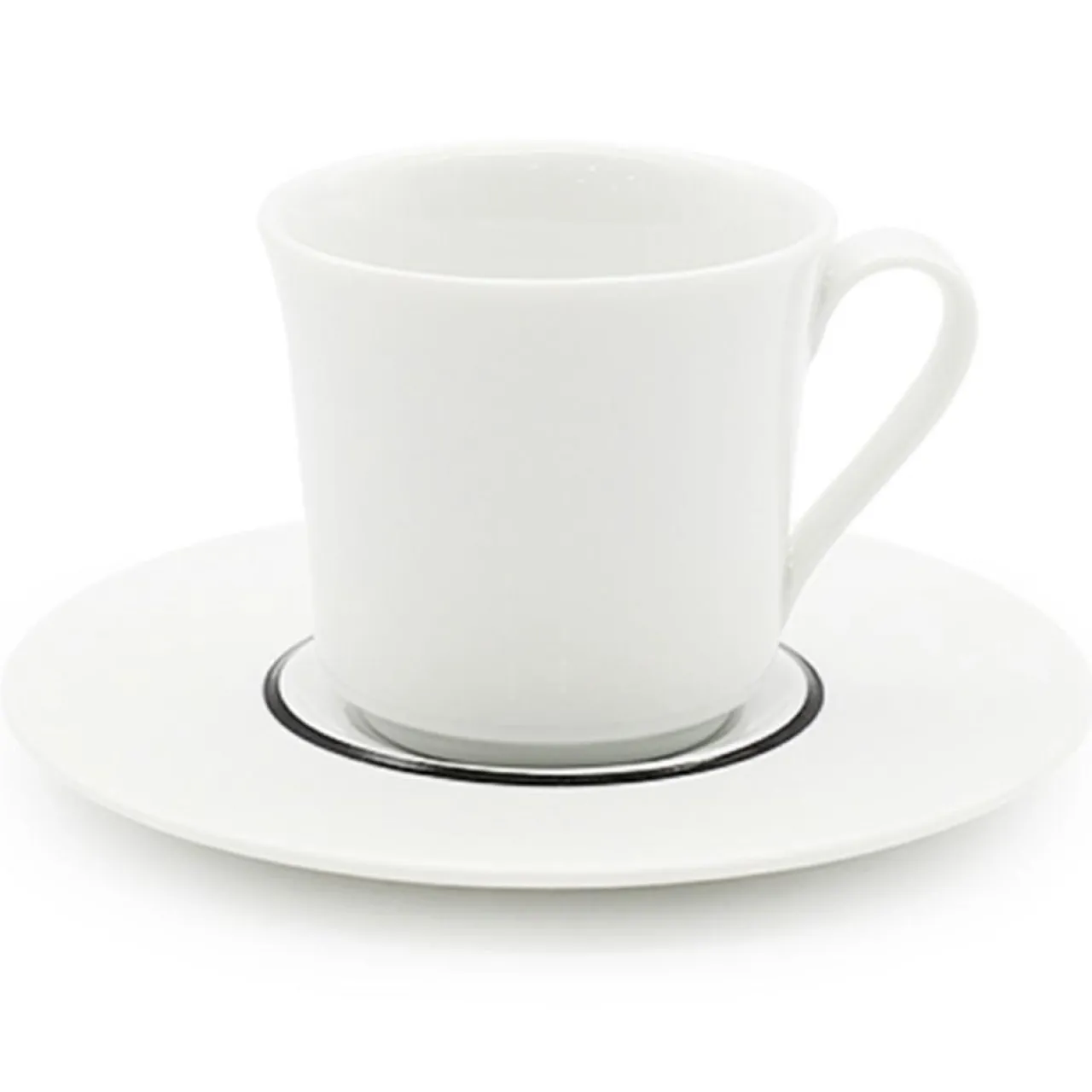 6 Tasses à café + soucoupes en Porcelaine Ligne blanches - 70ml