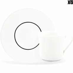 6 Tasses à thé + soucoupes en Porcelaine Ligne blanches - 150ml