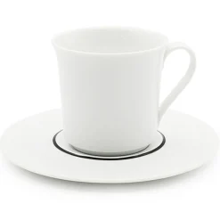 6 Tasses à thé + soucoupes en Porcelaine Ligne blanches - 150ml