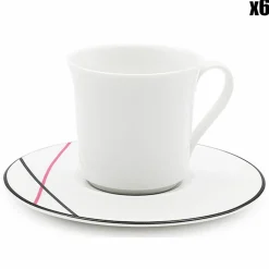 6 Tasses à thé + soucoupes en Porcelaine Bistrot blanches - 150ml