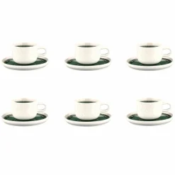 6 Tasses avec soucoupe Oxygen gris/vert bouteille/beige - 20 cl