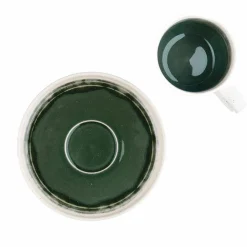 6 Tasses avec soucoupe Oxygen gris/vert bouteille/beige - 20 cl