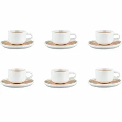 6 Tasses avec soucoupe Oxygen rose poudre/beige - 20 cl