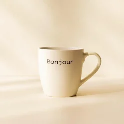 6 Tasses Bonjour20Cl En Grès Blanc