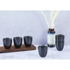 6 Tasses en Grès Iris bleu foncé - 15 cl