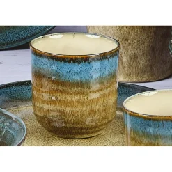 6 Tasses en Grès Island kaki/bleu - 15 cl