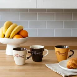 6 Tasses ExpressoItaliano 15Cl En Grès 3Couleurs Assorties