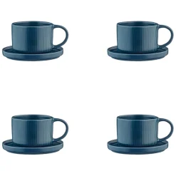 8 Tasses Scandi Et Soucoupe bleu marine - 15 cl