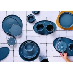 8 Tasses Scandi Et Soucoupe bleu marine - 15 cl