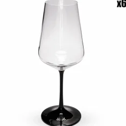 6 Verres à pied transparent/noir - 450ml D.8.9 cm