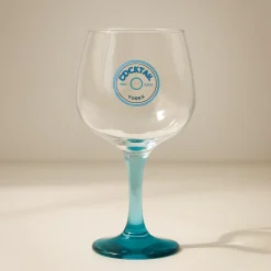 2 Verres À PiedCocktail 73Cl En VerreTransparent Pied Bleu