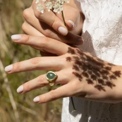 Bague ajustable Hélena Aventurine en laiton doré