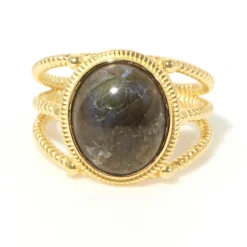 Bague ajustable Soledad Labradorite en laiton doré