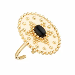Bague ajustable Western Onyx en laiton doré