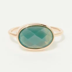 Bague Aliéna Agate verte en laiton doré