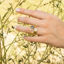 Bague Carmen Labradorite & Quartz en laiton doré