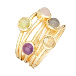 Bague Chloé Labradorite Péridot Citrine Quartz rose & Améthyste en laiton doré