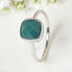 Bague Ella Agate en laiton argenté