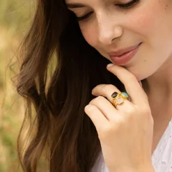 Bague Elsa Quartz & Labradorite en laiton doré