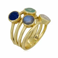 Bague Jovannia Aqua Calci Jade Labradorite & Pierre de Lune en laiton doré