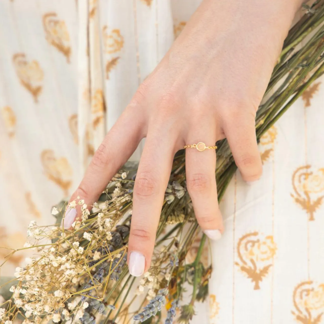 Bague Léa Aventurine en laiton doré