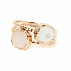 Bague Naelia Quartz rose & Nacre blanche en laiton doré