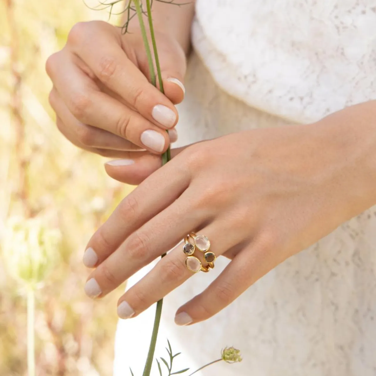 Bague Thaïs Quartz en laiton doré