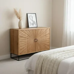 Bahut 2 portes sculptées Manguier Solaris Beige - 120x42x85 cm