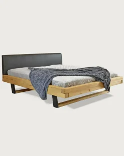 Bakara - Lit poutre en bois massif d'épicéa et métal noir 160 CM