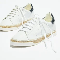 Basket espadrilles en Cuir Lancry Glitter blanc/bleu