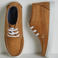 Baskets bateau montantes en Cuir marron cognac