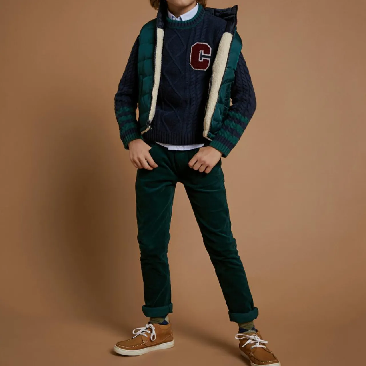 Baskets bateau montantes en Cuir marron cognac