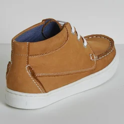 Baskets bateau montantes en Cuir marron cognac