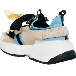 Baskets en Cuir Berlin beige/bleu/noir- Talon 5 cm