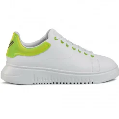 Baskets en Cuir blanc/vert fluo