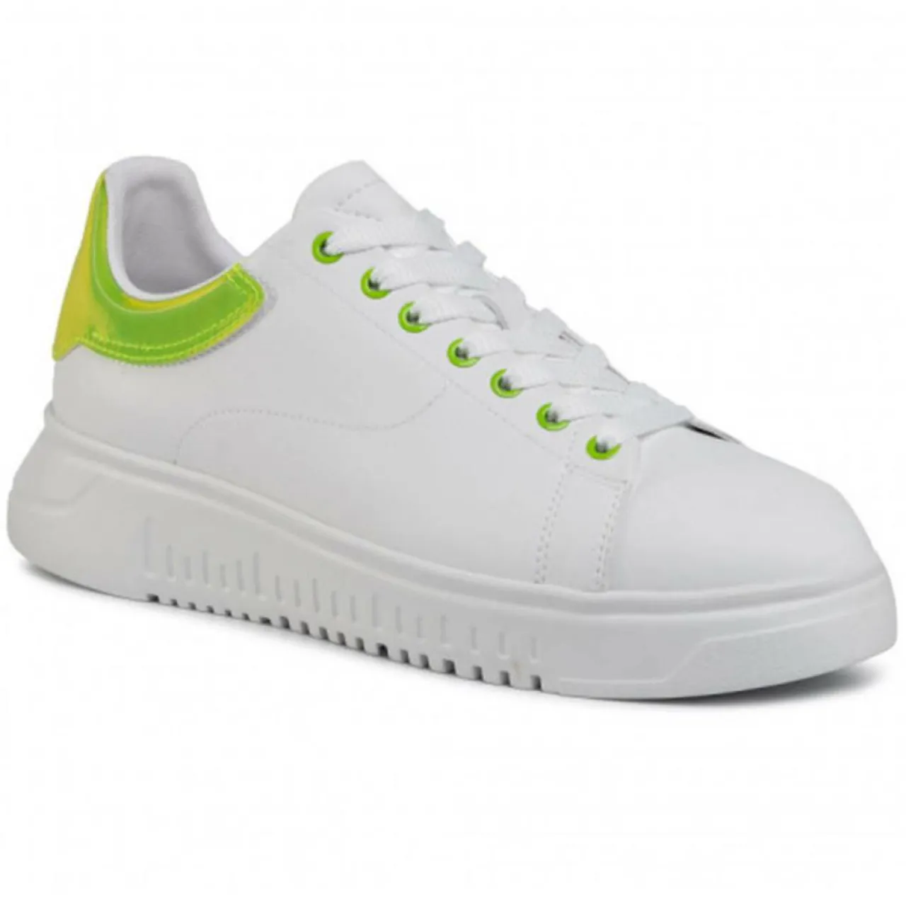 Baskets en Cuir blanc/vert fluo