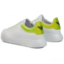 Baskets en Cuir blanc/vert fluo