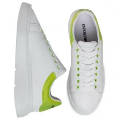 Baskets en Cuir blanc/vert fluo