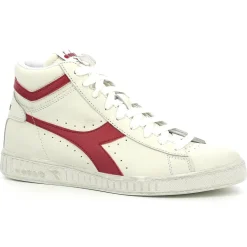 Baskets en Cuir Game L Hi Waxed blanc/rouge