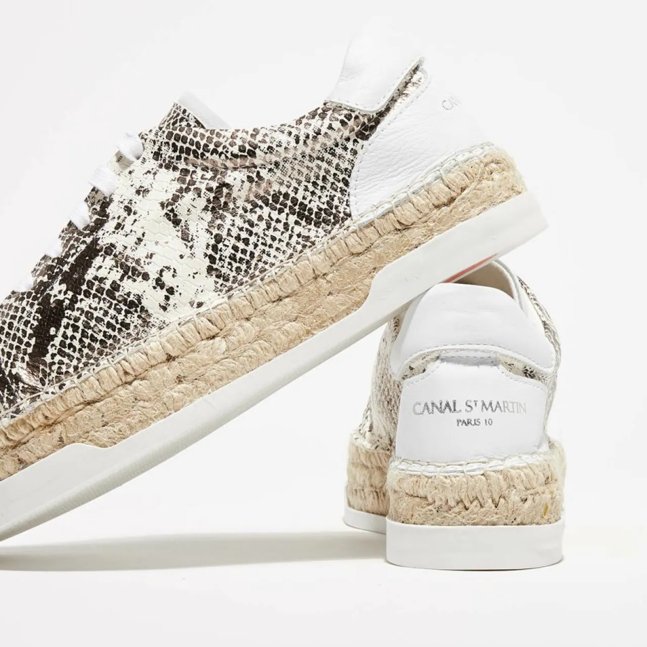 Baskets espadrilles en Cuir Lancry python blanc/doré