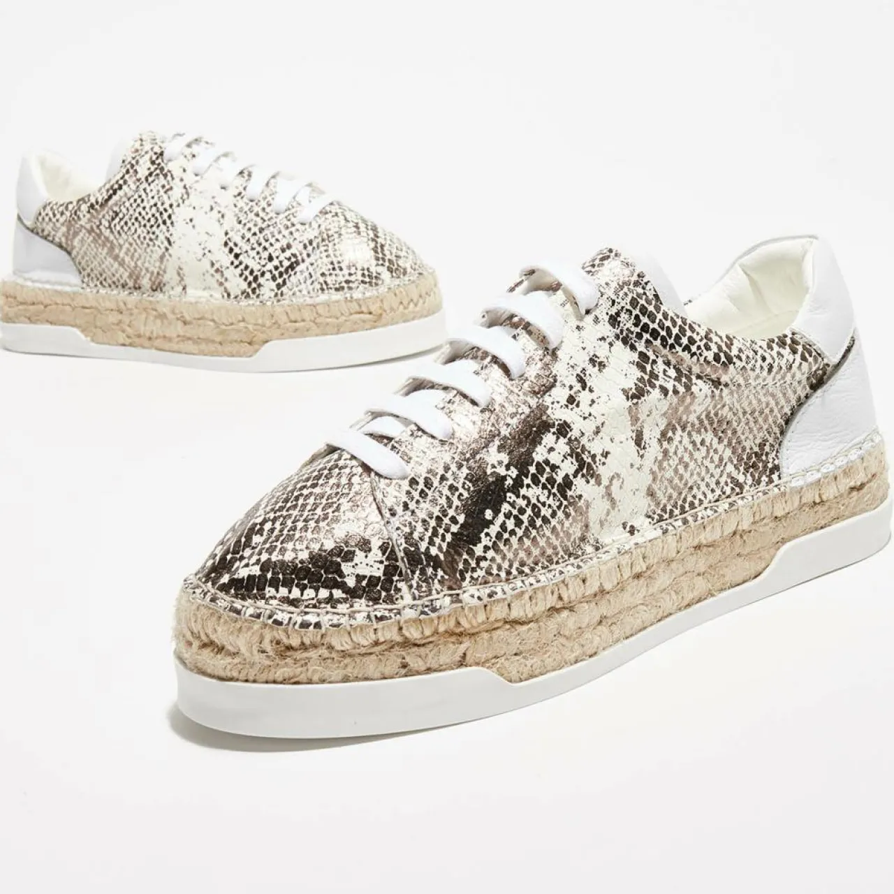 Baskets espadrilles en Cuir Lancry python blanc/doré