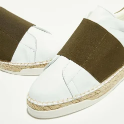 Baskets espadrilles en Cuir Lancry blanc/kaki foncé