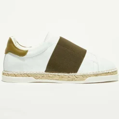 Baskets espadrilles en Cuir Lancry blanc/kaki foncé