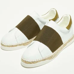 Baskets espadrilles en Cuir Lancry blanc/kaki foncé