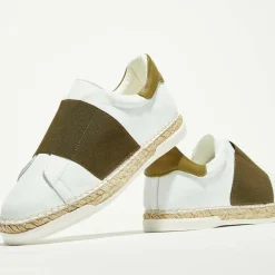 Baskets espadrilles en Cuir Lancry blanc/kaki foncé