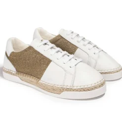 Baskets espadrilles en Cuir & Lurex Louisa blanc/doré