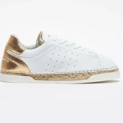 Baskets espadrilles en Cuir Lancry craquelé blanc/doré