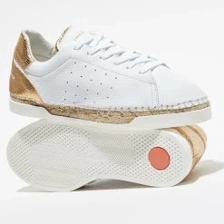 Baskets espadrilles en Cuir Lancry craquelé blanc/doré